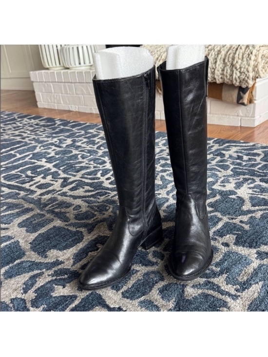 Born Shoes - Born Knowl Black Leather Tall Knee High Riding Boots Sz 6 Side Zipper Closure
